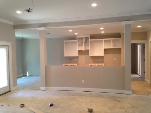 Family room toward the kitchen with lights